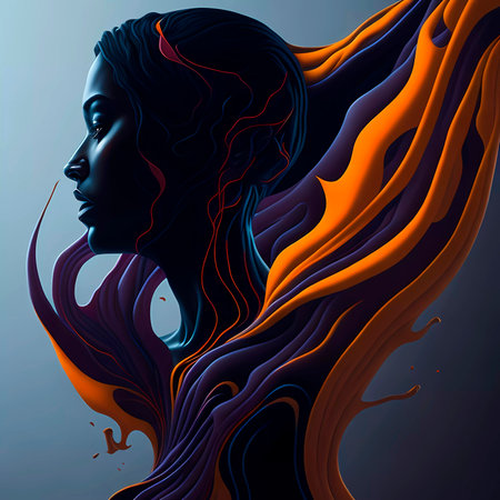 Beautiful silhouette of a woman with abstract colors. 3d renderingの素材