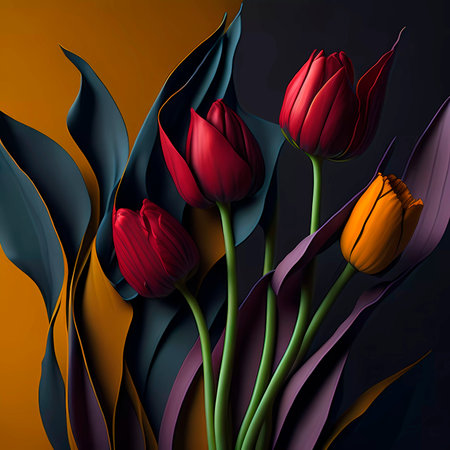 Tulip flowers on a dark background. 3D illustration.の素材