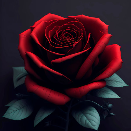 Beautiful red rose on black background. 3d rendering.の素材