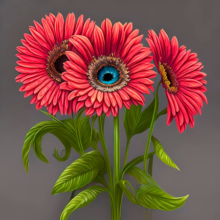 Bouquet of red gerbera flowers on a gray backgroundの素材