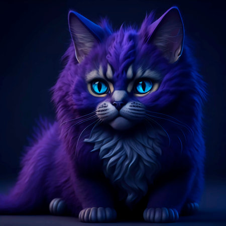 Cute cat with blue eyes sitting on a dark background. 3d renderingの素材
