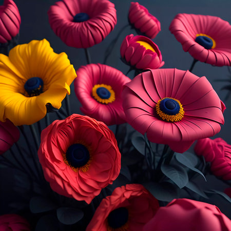 Colorful poppies on a dark background. Select focus.の素材