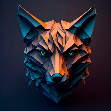 Vector abstract polygonal fox head on dark background. eps10の素材