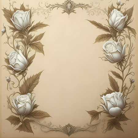 Vintage background with roses and leaves. Template for design and decorationの素材