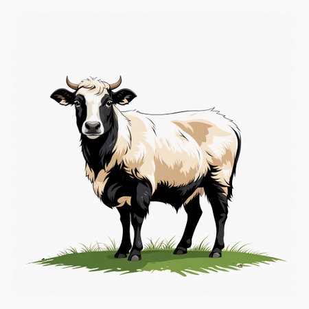 Cow in a green meadow. Farm animals. Vector illustration.の素材