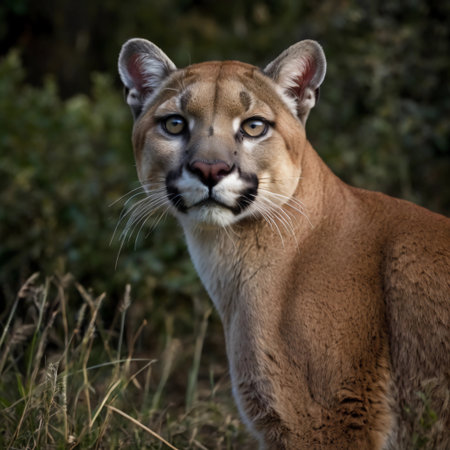 Mountain Lion, Puma concolor, single mammal in grass, South Africaの素材