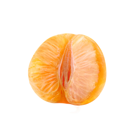 Juicy ripe citrus half. Mandarin without peel.の写真素材