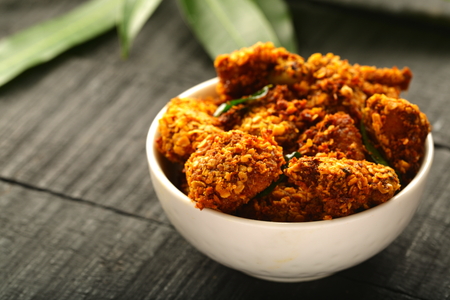 Breaded and fried spicy appetizer meat dish.の写真素材