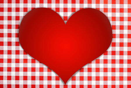  Red shiny heart against red and white checkered background, bavarian styleの写真素材