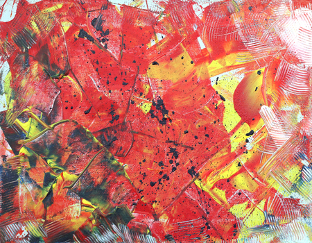 modern acrylic painting in spatula techniques, red black and yellowの写真素材