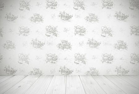 Kitchen wallpaper and grungy wooden floor, vintage room designの写真素材
