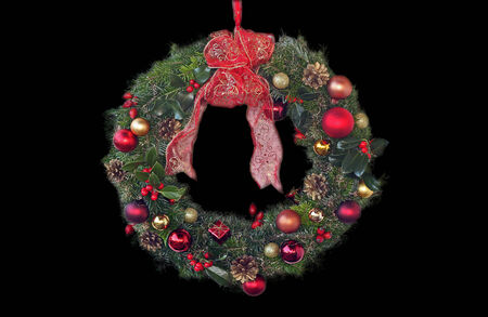hanging advent wreath, red and golden decoratedの写真素材