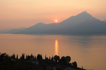 View to garda lake at sundown, italyの写真素材