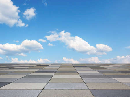 pavement floor and blue sky with clouds, background designの写真素材