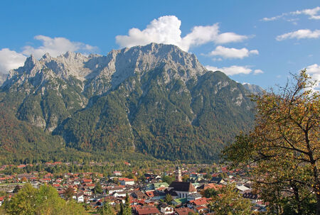 beautiful mittenwald village and karwendel mountains, upper bavaria.の写真素材