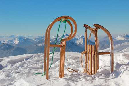 two sleds in winter wonderland, germanyの写真素材