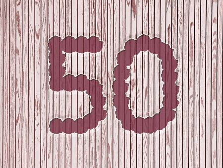 number 50 on flowers, striped wooden background asia style. design for birthday or anniversaryの写真素材