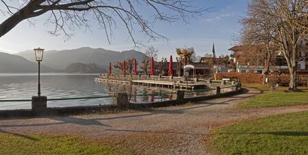 lakeside promenade health resort schliersee, in autumn. Bavarian landscape.
