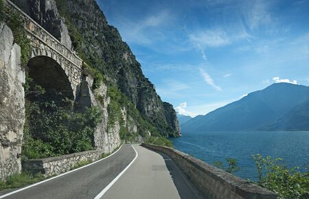 gardesana occidentale, coastal road along garda lake, italyの写真素材
