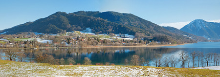 beautiful bavarian landscape lake tegernsee in early springtime