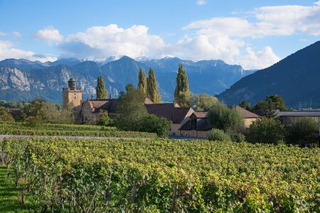 old village and vineyard maienfeld in idyllic mountain landscape. Canton grisons switzerland