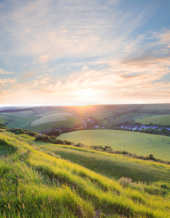 beautiful morning mood over the hills, west lulworth, dorset