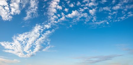 Panorama sky background with cirrus clouds and blue copy spaceの写真素材
