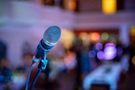 Music event. Microphone close up on stage. Sound mic. Live concert.の写真素材