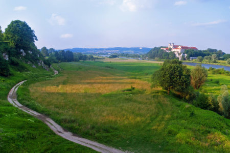 Benedictine Abbey on the rocky hill by the Vistula river in Tyniec near Krakow, Polandの写真素材