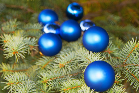 Christmas decorations on a green backgroundの写真素材