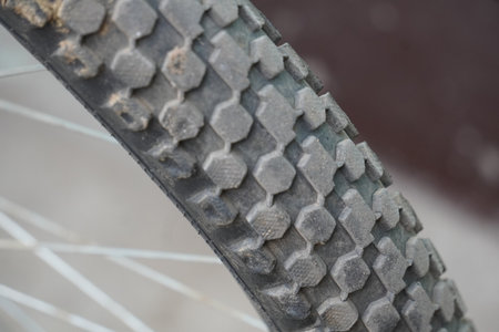 Bicycle tire close-up. Selective focus. Shallow depth of field.