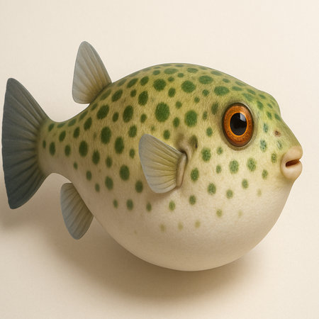 Pufferfish on white background. 3D illustration. Vintage style.の写真素材