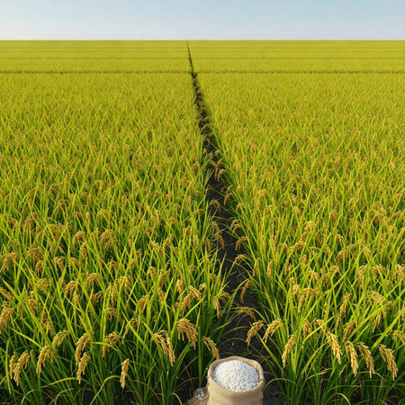 Rice field in the morning with blue sky background. (Selective focus)の写真素材