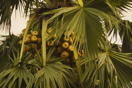 Palm tree with coconuts in Sri Lanka, Asia.の写真素材