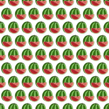 Seamless cartoon pattern with red green watermelon fruit on white background for banner, poster,...