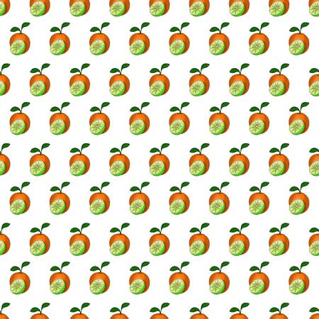 Seamless cartoon pattern with orange yellow green citrus fruit on white background for banner, poster, textile, postcard, wrapping paper and web design.の写真素材