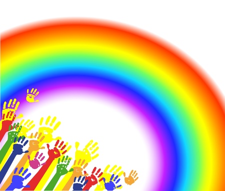 Color hands palms with rainbow のイラスト素材