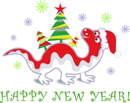 Chinese New Year dragon with Christmas treeのイラスト素材