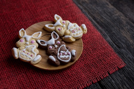 Easter cookies on the table. Homemade biscuits bunny.の写真素材