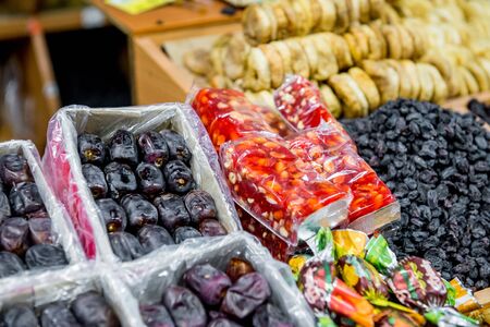 Eastern sweets in a wide range, baklava, Turkish delight.の写真素材
