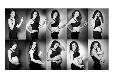 Sequence pictures of a woman during all months of pregnancy. Studioの写真素材
