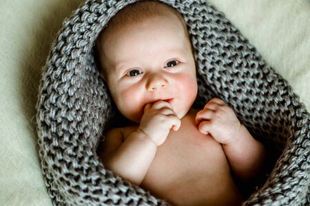 Happy little boy on blanket. Happy little boy on blanketの写真素材