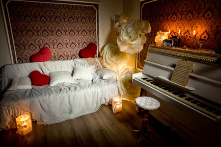 Bright interior decorated with Valentines Dayの写真素材