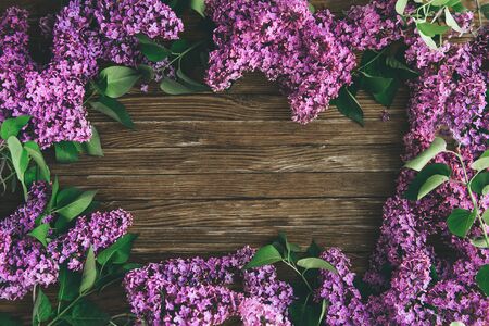 The beautiful lilac on a wooden backgroundの写真素材