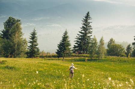 Majestic sunset in the mountains landscape.Carpathian, Ukraine.の写真素材
