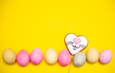 Easter pastry background. Colorful icing Easter cookies, with different symbols and decorations....