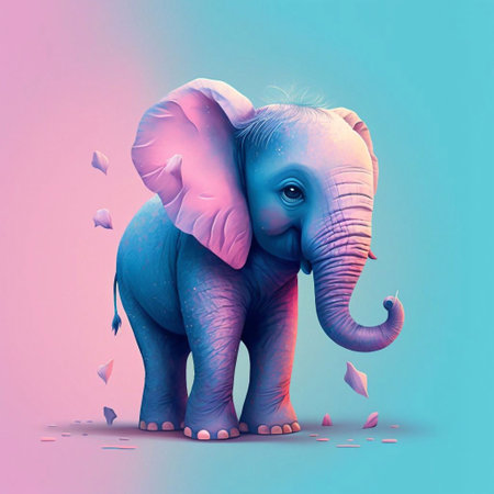 Elephant on colorful background. 3D illustration. Vintage style.の素材