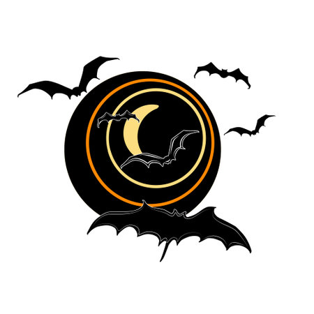 Bat on the moon. Vector illustration with transparent background. Design template, for stickers, creating patterns, wallpaper, wrapping paper.のイラスト素材