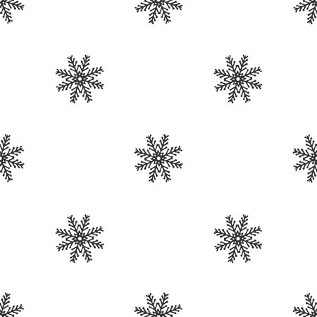 Snowflakes seamless pattern. Vector graphic illustration for Christmas and New Year festive design. Ice stars for winter holiday background. Festive template for showcaseのイラスト素材