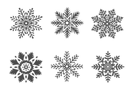Set of snowflakes icon. Vectors graphic illustrations for Christmas and New Year festive design. Ice stars for winter holiday background. Isolated clipart for card, web page, printのイラスト素材